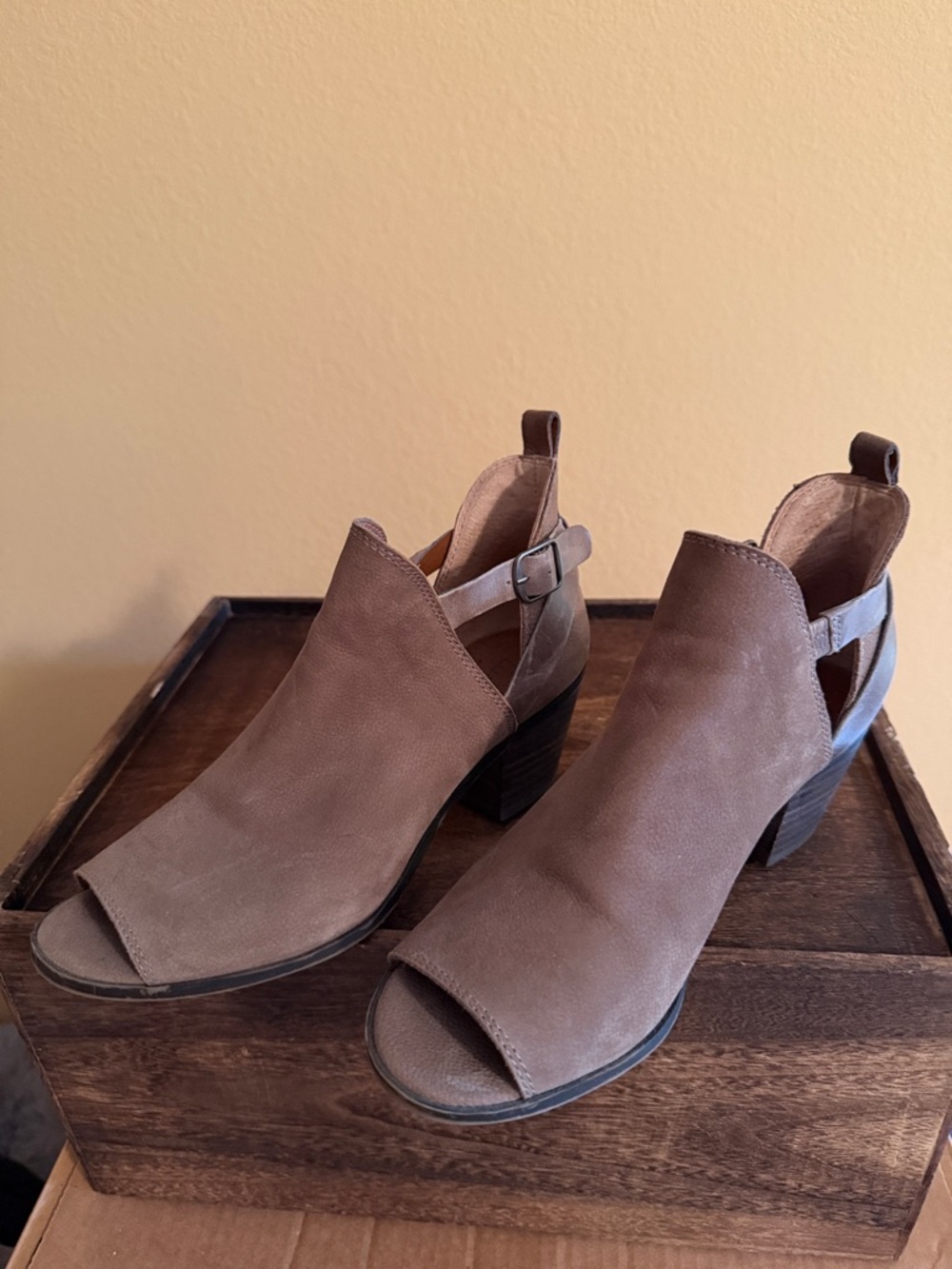 Lucky Brand Open-Toe Cutout Booties in Brown